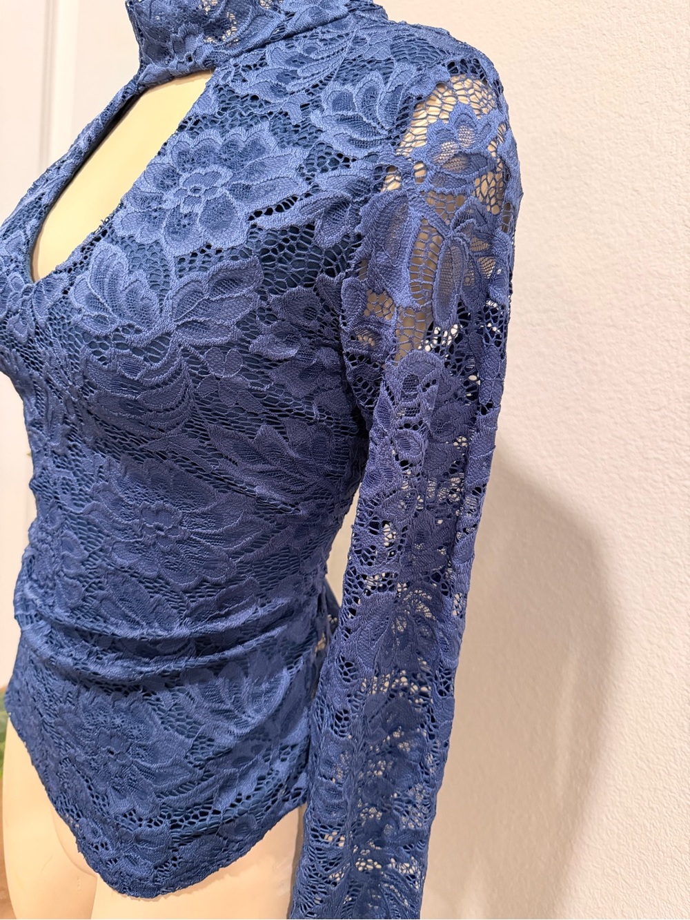 Blue Floral Lace Long-Sleeve Top